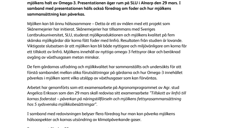 Inbjudan: Foder med linfrö ger mjölk med högre halt av Omega-3