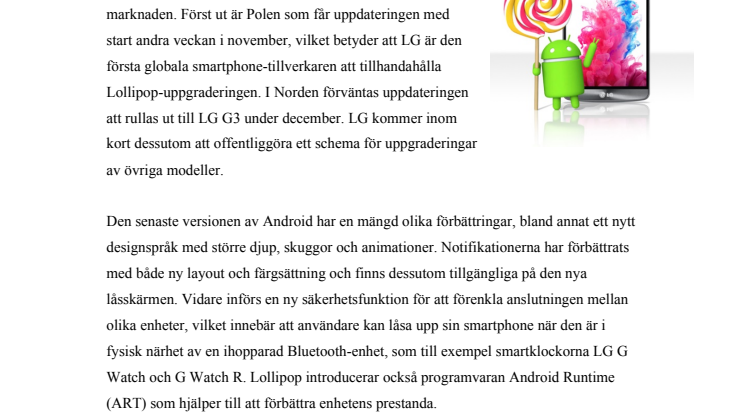 LG FÖRST MED UPPDATERING TILL ANDROID 5.0