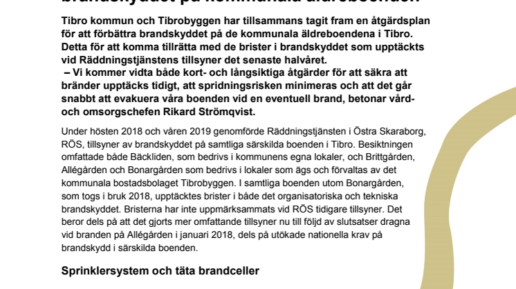 Tibro kommun och Tibrobyggen förbättrar brandskyddet på kommunala äldreboenden