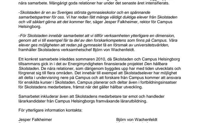 Samarbete Skolstaden – Lunds universitet/Campus Helsingborg