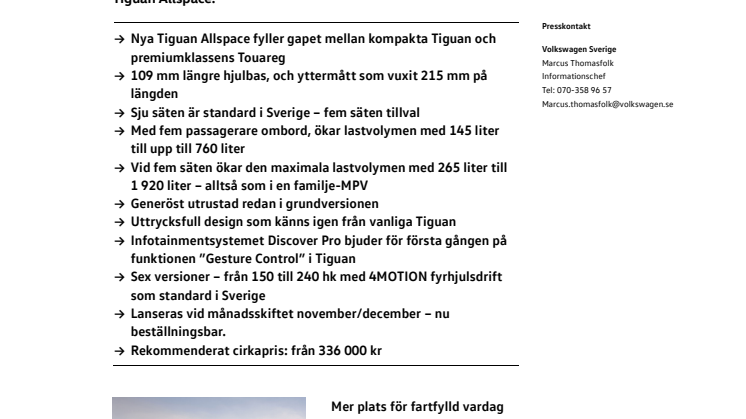 Säljstart för sjusitsiga Volkswagen Tiguan Allspace