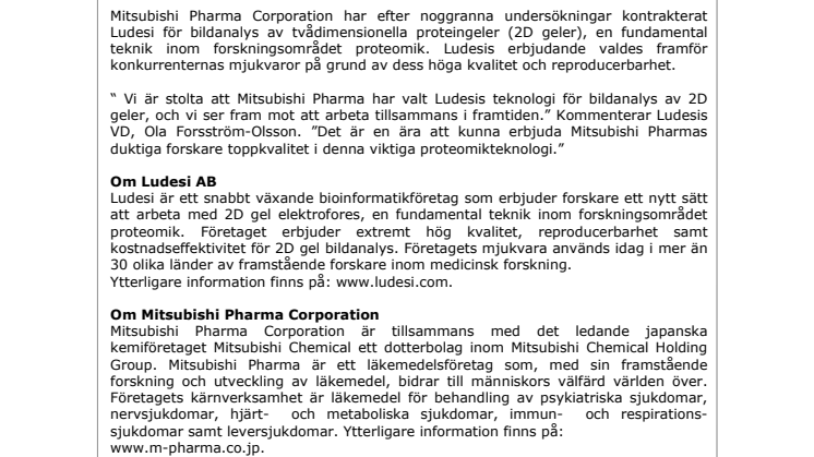 LUDESI OCH MITSUBISHI PHARMA CORPORATION TECKNAR AVTAL FÖR BILDANALYS AV 2D GELER