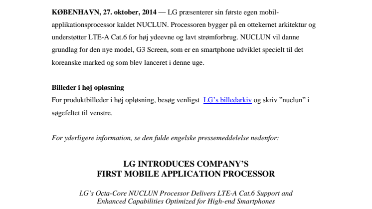 LG INTRODUCERER NUCLUN – SELSKABETS FØRSTE EGEN APPLIKATIONSPROCESSOR TIL SMARTPHONES 