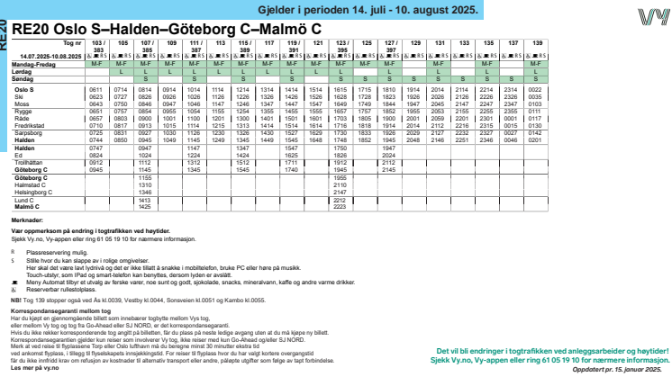 Rutetabell Malmø