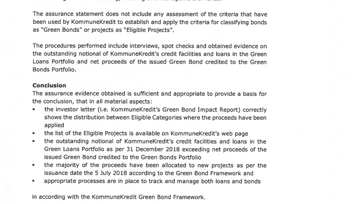Assurance Statement 29 May 2019