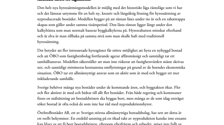 10 års hyresrabatt i nyproduktion