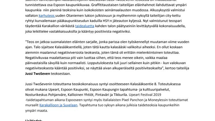 Uutta Espoon Karakallion taidealueella: Jussi TwoSevenin visuaaliseen leikkiin kutsuva teospari valmistui
