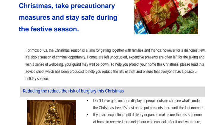 ALLIANZ RETAIL ISSUES HOME SECURITY TIPS FOR CHRISTMAS