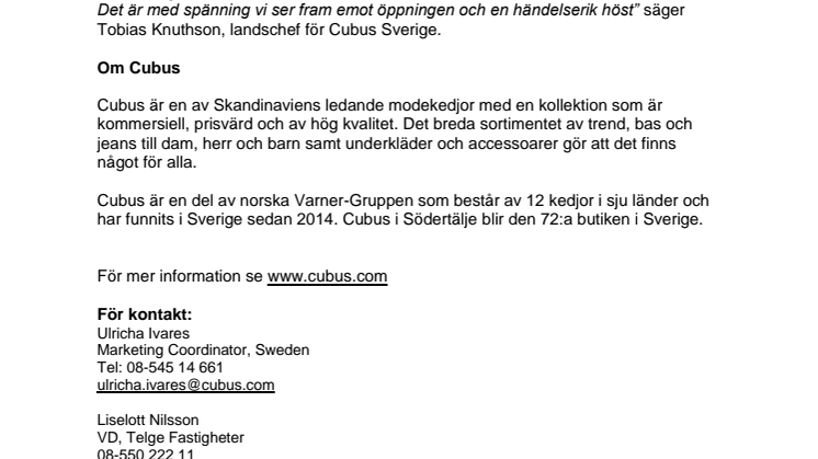 NEW STORE OPENING. Cubus öppnar ny butik i Kringlan Södertälje!