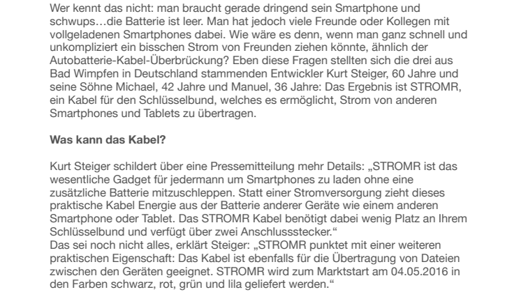 Einmalig: STROMR bietet Stromübertragung zwischen Smartphones