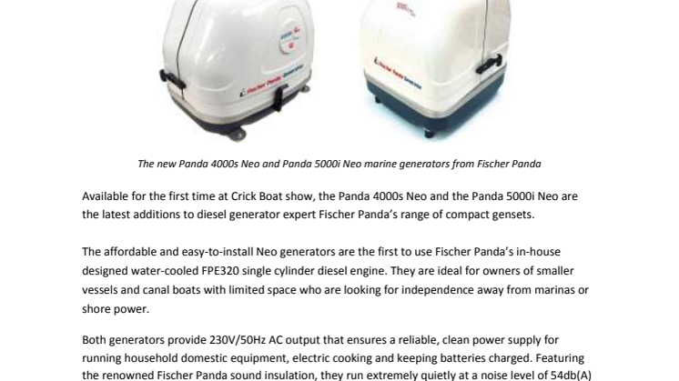 Fischer Panda: Fischer Panda Highlights New Light and Compact Neo Generators at Crick