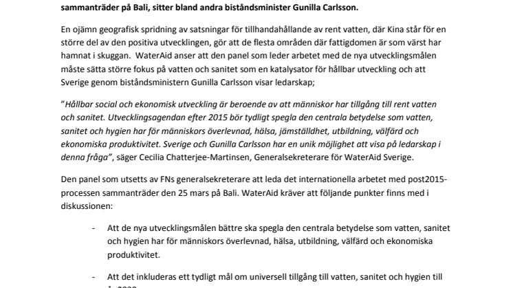 Ny rapport visar att universell tillgång till vatten och sanitet är möjlig till 2030 – WaterAid ställer tydliga krav mot FN panel