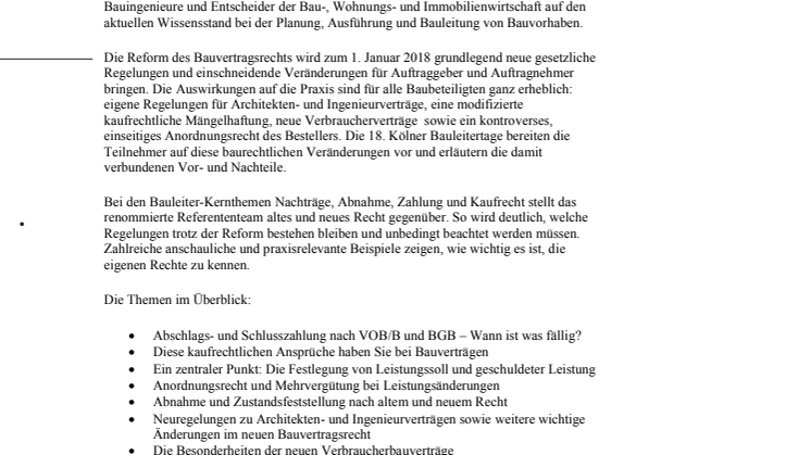 18. Kölner Bauleitertage 
