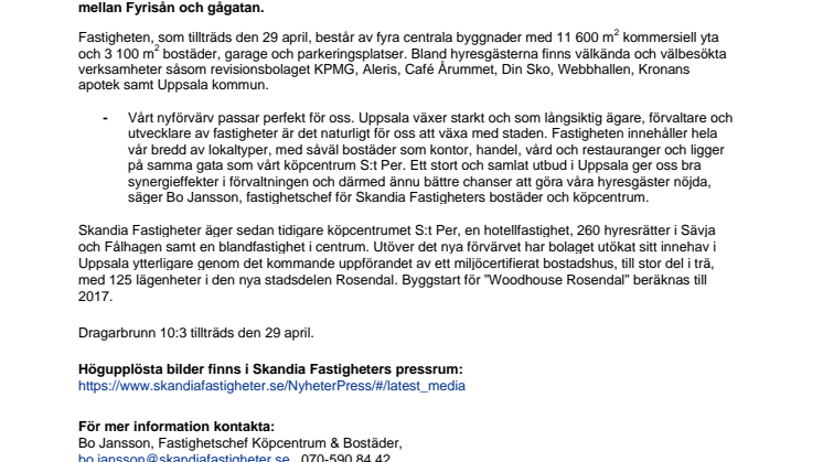 Skandia Fastigheter förvärvar ett av Uppsalas mest centrala kvarter