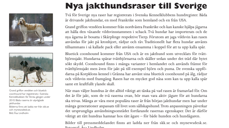 Nya jakthundsraser till Sverige