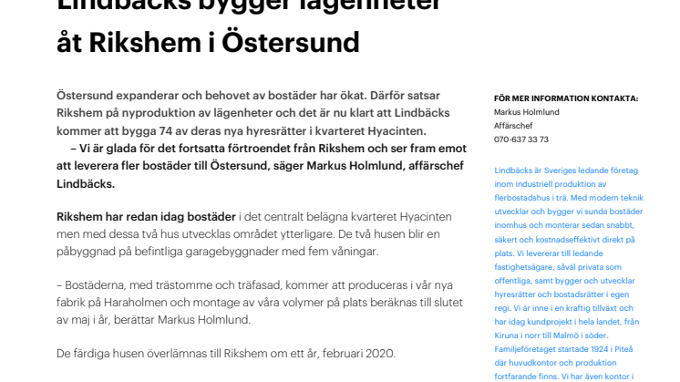 Lindbäcks bygger lägenheter åt Rikshem i Östersund