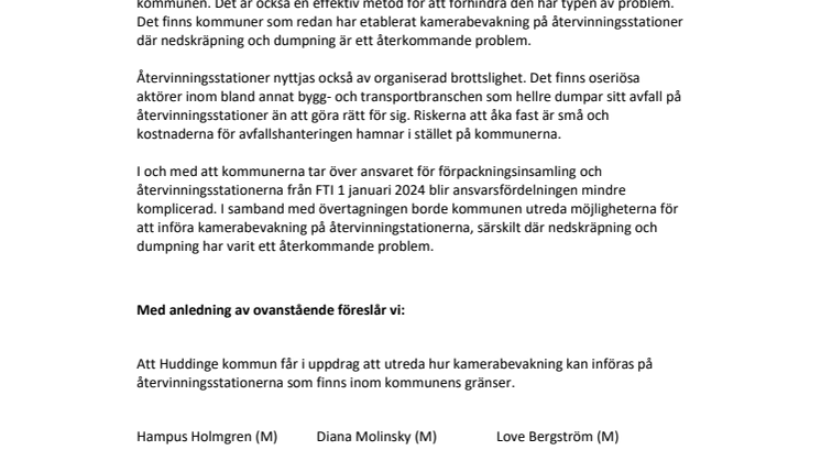 Motion om kamerabevakning på återvinningsstationer