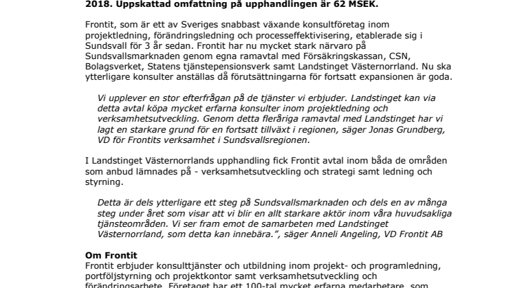 Frontit tecknar ramavtal med Landstinget Västernorrland
