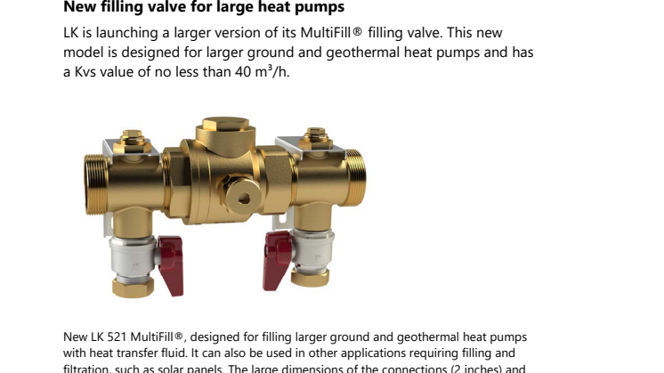 New filling valve for large heat pumps