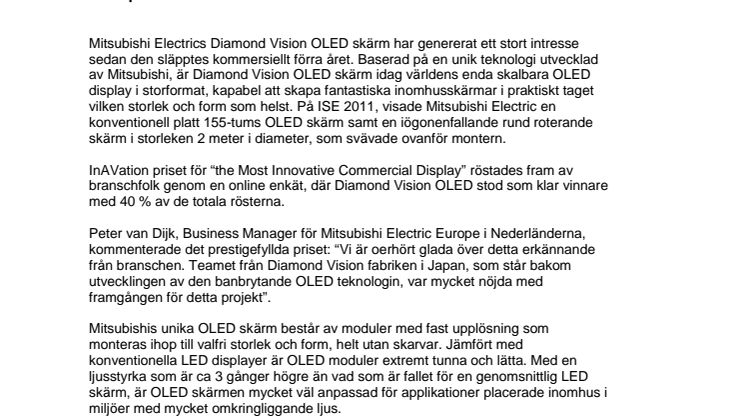 Mitsubishi Electrics OLED fick utmärkelse