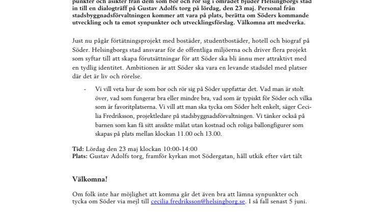 ​Pressinbjudan: Tyck om Söder på Gustav Adolfs torg på lördag 