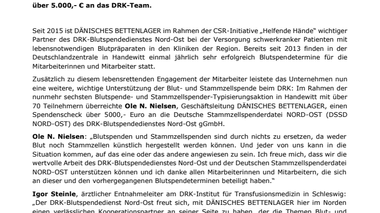 DÄNISCHES BETTENLAGER unterstützt Blut- und Stammzellspende