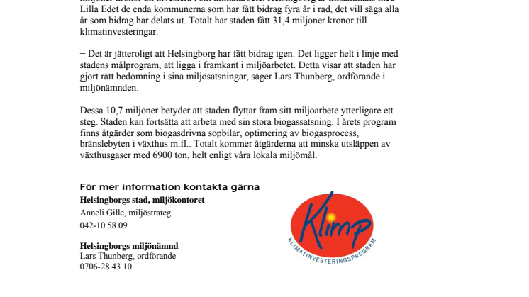 Helsingborg har fått KLIMP-bidrag för fjärde året i rad