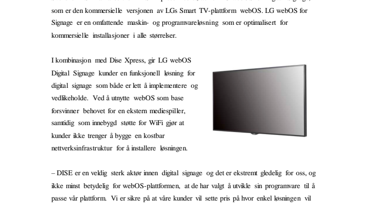 DISE LANSERER DIGITAL SIGNAGE-LØSNING FOR LG WEBOS