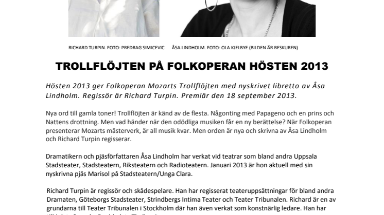 Trollflöjten på Folkoperan hösten 2013