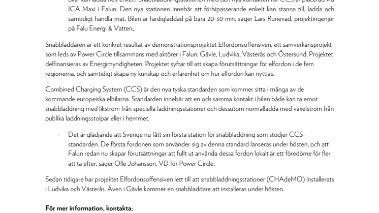 Sveriges första snabbladdare med CCS-standard installerad i Falun
