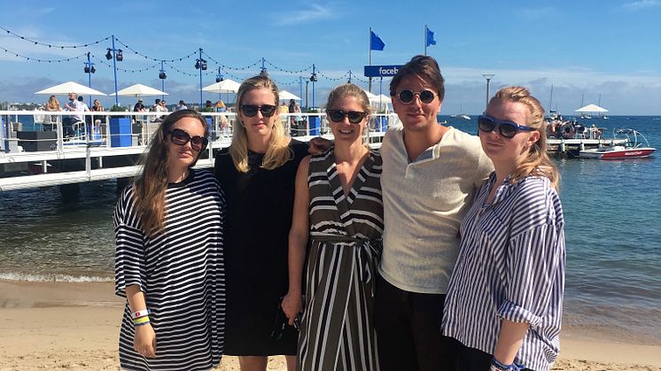Filip Myringer, Olga Lillienau, Amelie Farmer, Sofia Bleiweiss och Ebba von Zweigbergk i Cannes 2016