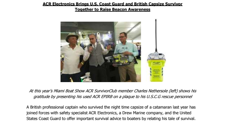 ACR Electronics Brings U.S. Coast Guard and British Capsize Survivor Together to Raise Beacon Awareness
