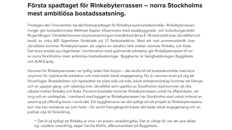 Första spadtaget för Rinkebyterrassen – norra Stockholms mest ambitiösa bostadssatsning