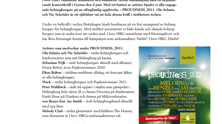 Pressinformation  PROUDNESS_2011  – I love HBGs tack till alla engagerade helsingborgare