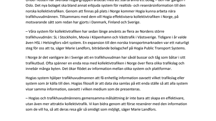 Hogia vill effektivisera kollektivtrafiken i Norge