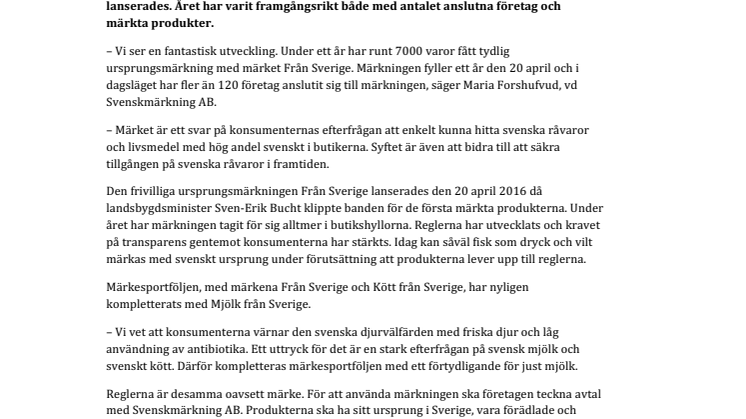 Starkt första år för den frivilliga ursprungsmärkningen Från Sverige