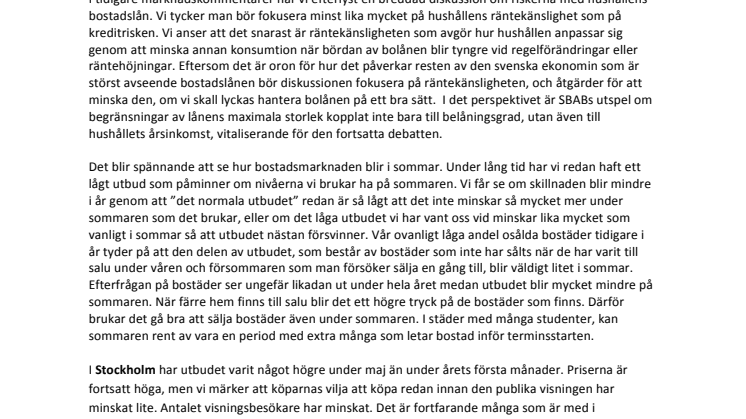 Erik Olsson Fastighetsförmedling kommenterar bostadsmarknaden 12 juni 15