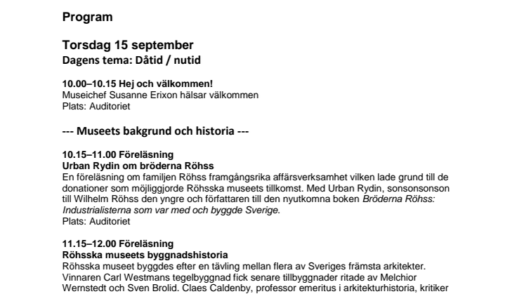Röhsska museets jubileumprogram