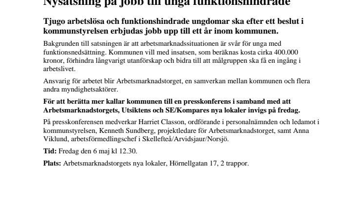 Nysatsning på jobb till unga funktionshindrade
