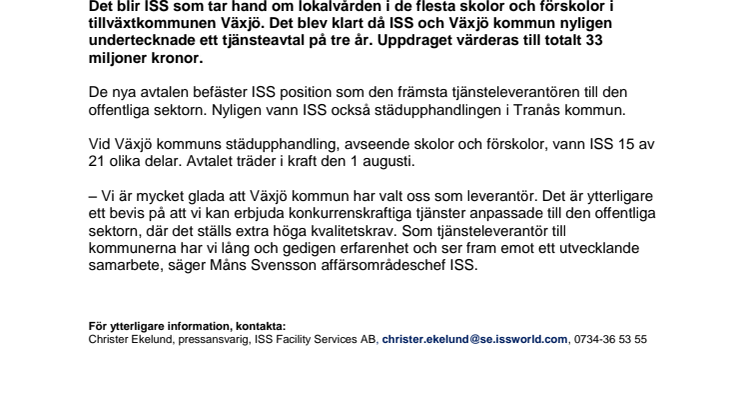 ISS vinner tjänsteupphandling i Växjö