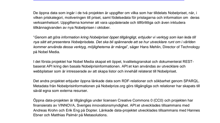 Öppna data kring Nobelprisen 