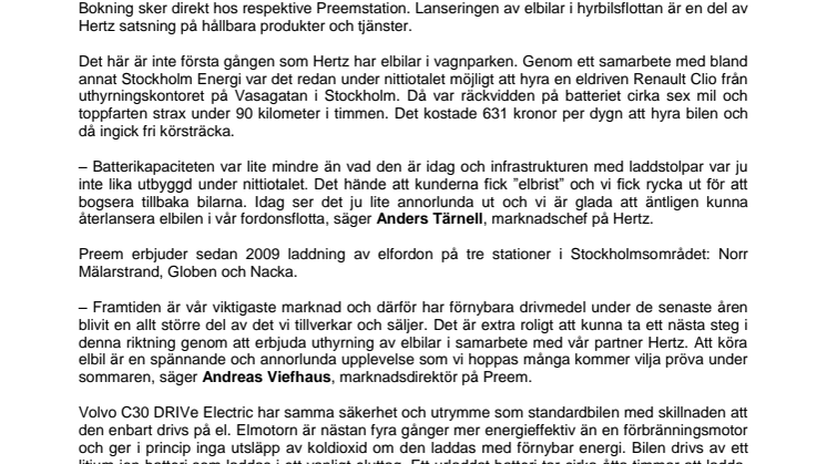 Hertz och Preem hyr ut elbilar