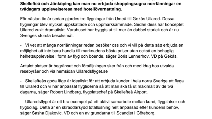 Ullaredsflyget tar Norrland till Skandinaviens 