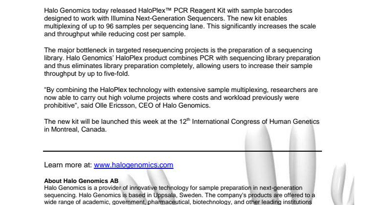 Halo Genomics’ new kit further increases sample throughput and reduces costs