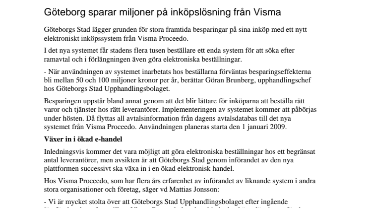 Göteborg sparar miljoner på inköpslösning från Visma
