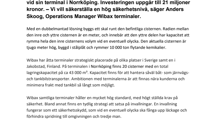 Stor investering för ytterligare ökad säkerhet vid WIBAX terminal i Norrköping