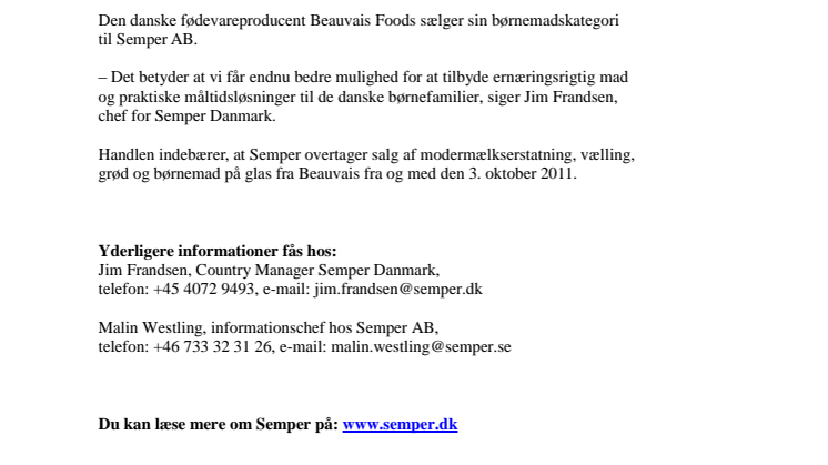 Semper har overtaget Beauvais børnemad