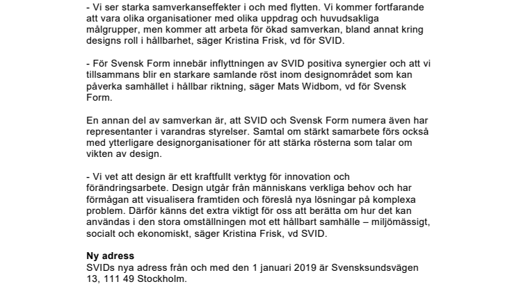 SVID och Svensk Form stärker sitt samarbete 