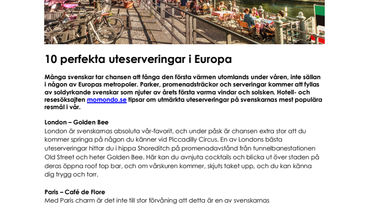 10 perfekta uteserveringar i Europa