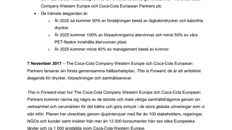 Coca-Cola Western Europe lanserar en ny ambitiös hållbarhetsstrategi för sina drycker, förpackningar och samhällsansvar